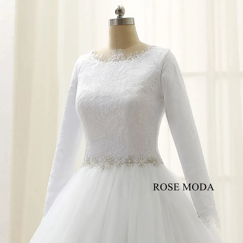 Rosemoda Long Sleeve Muslim Lace Ball Gown Wedding Dress