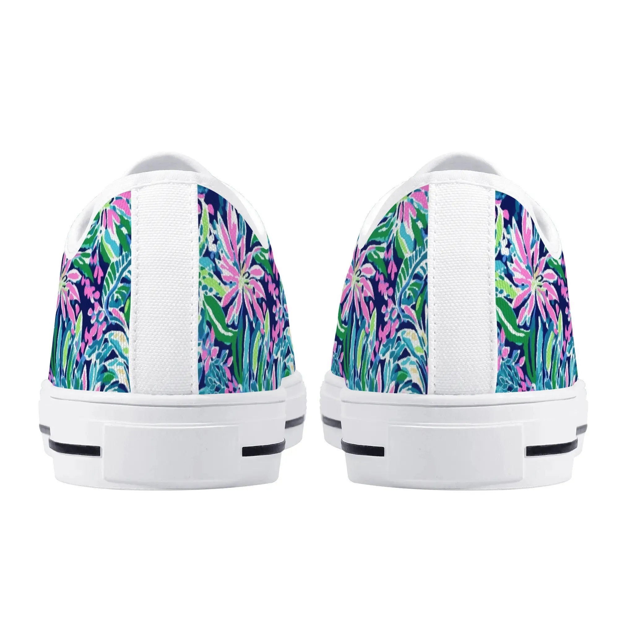 Seaside Blossoms: Coastal Spring Flowers in Pink, Green, and Navy Watercolors Womens Low Top Canvas Sneakers US5.5 - US12
