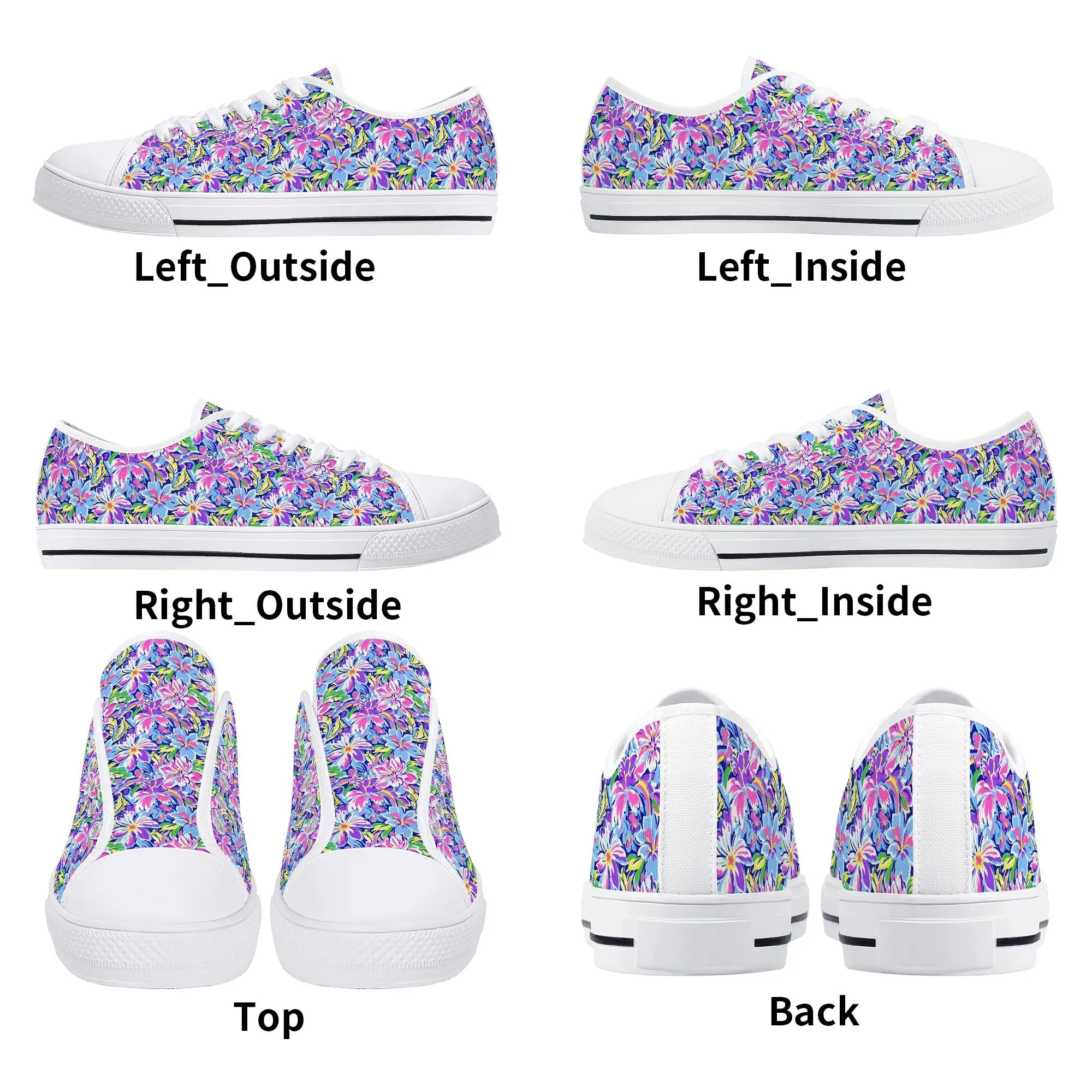 Tropical Burst: Vibrant Summer Flowers in Full BloomWomens Low Top Canvas Sneakers US5.5 - US12