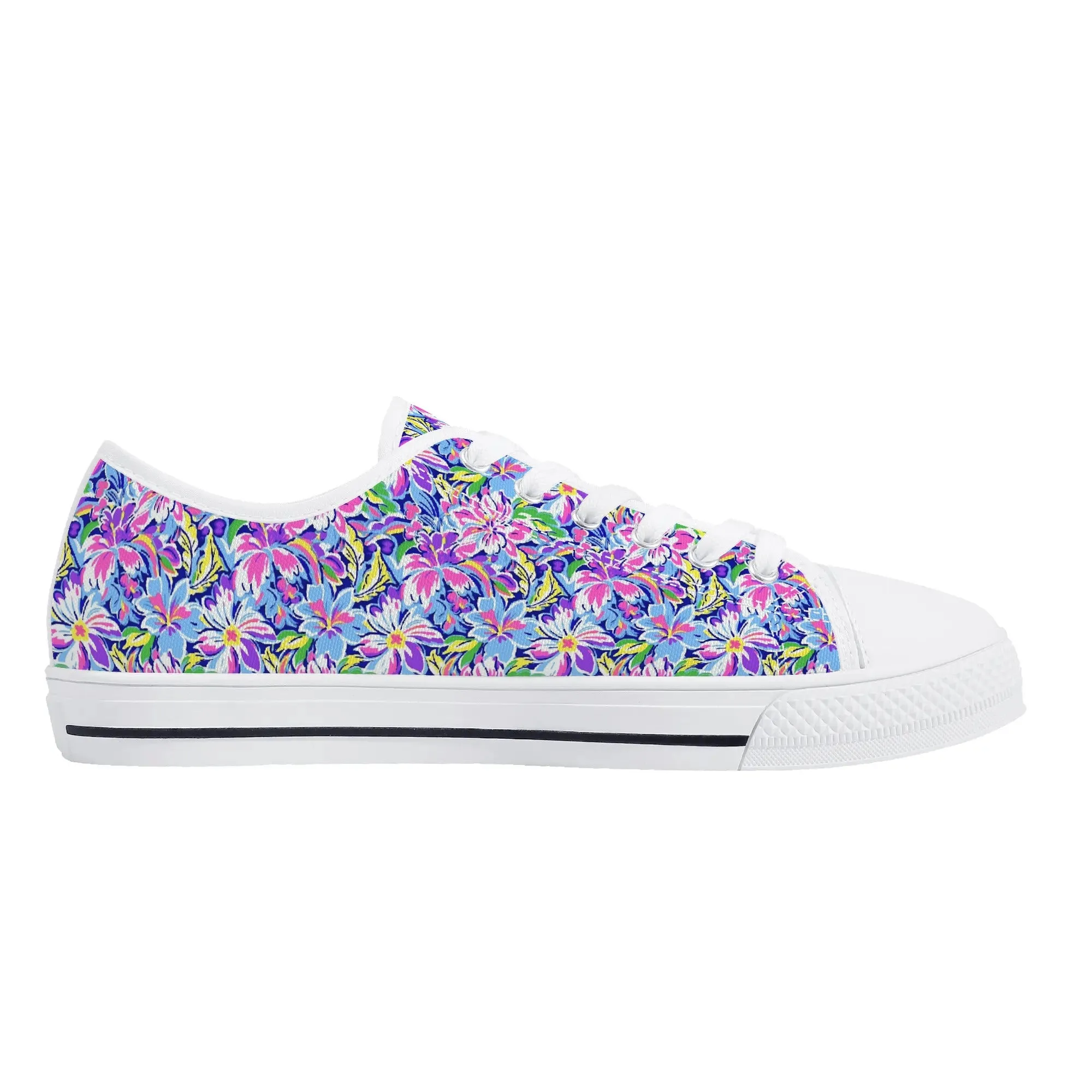 Tropical Burst: Vibrant Summer Flowers in Full BloomWomens Low Top Canvas Sneakers US5.5 - US12