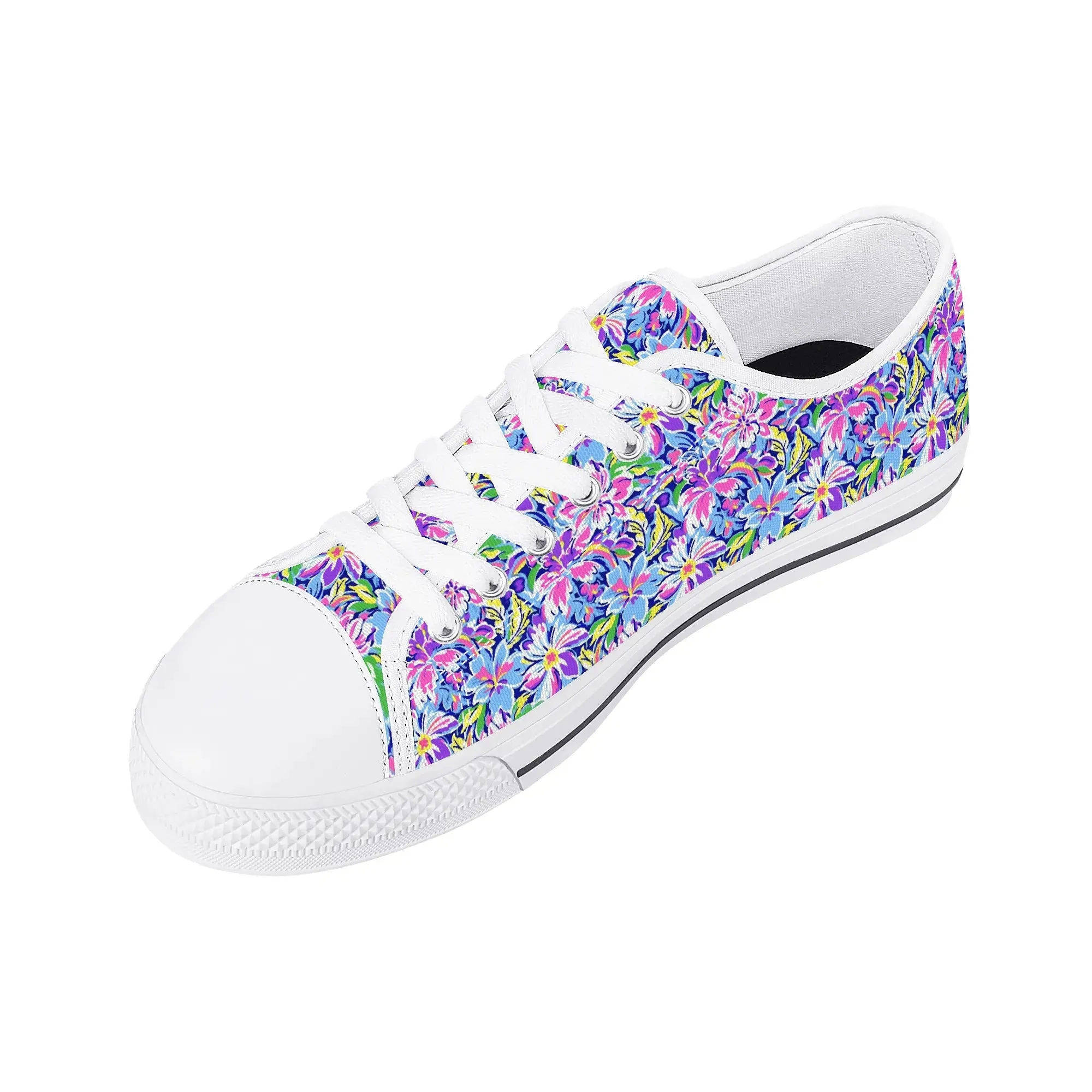 Tropical Burst: Vibrant Summer Flowers in Full BloomWomens Low Top Canvas Sneakers US5.5 - US12