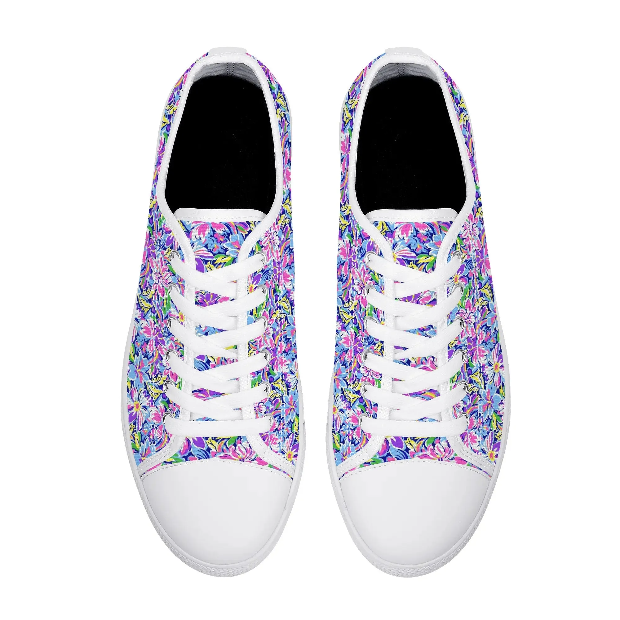 Tropical Burst: Vibrant Summer Flowers in Full BloomWomens Low Top Canvas Sneakers US5.5 - US12