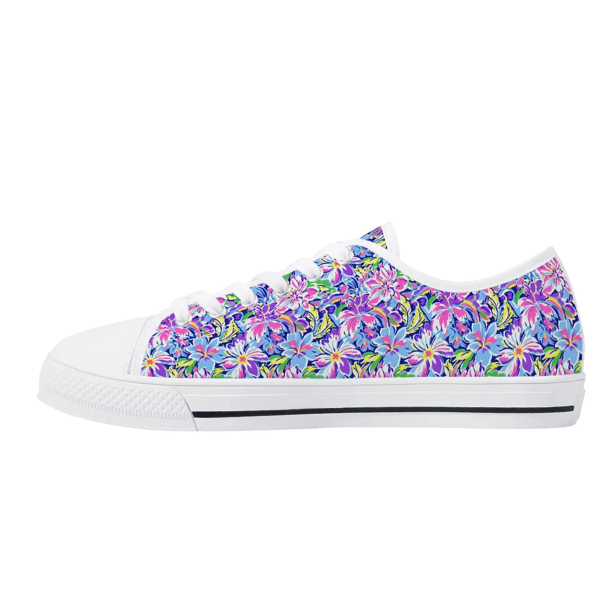 Tropical Burst: Vibrant Summer Flowers in Full BloomWomens Low Top Canvas Sneakers US5.5 - US12