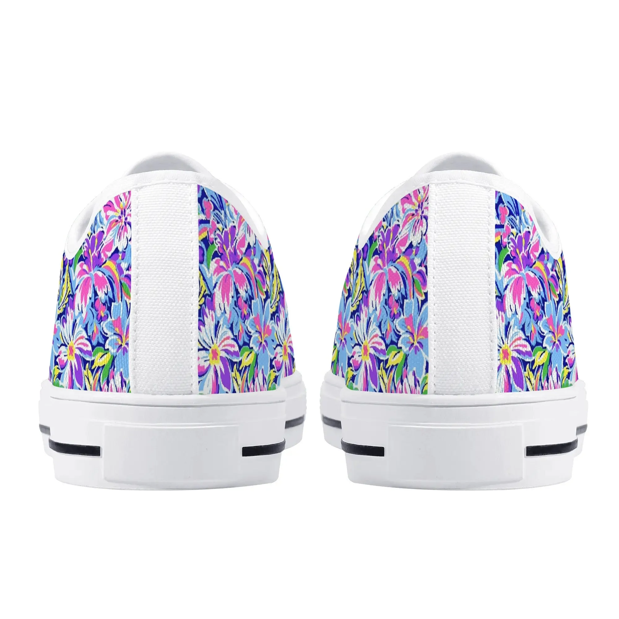 Tropical Burst: Vibrant Summer Flowers in Full BloomWomens Low Top Canvas Sneakers US5.5 - US12