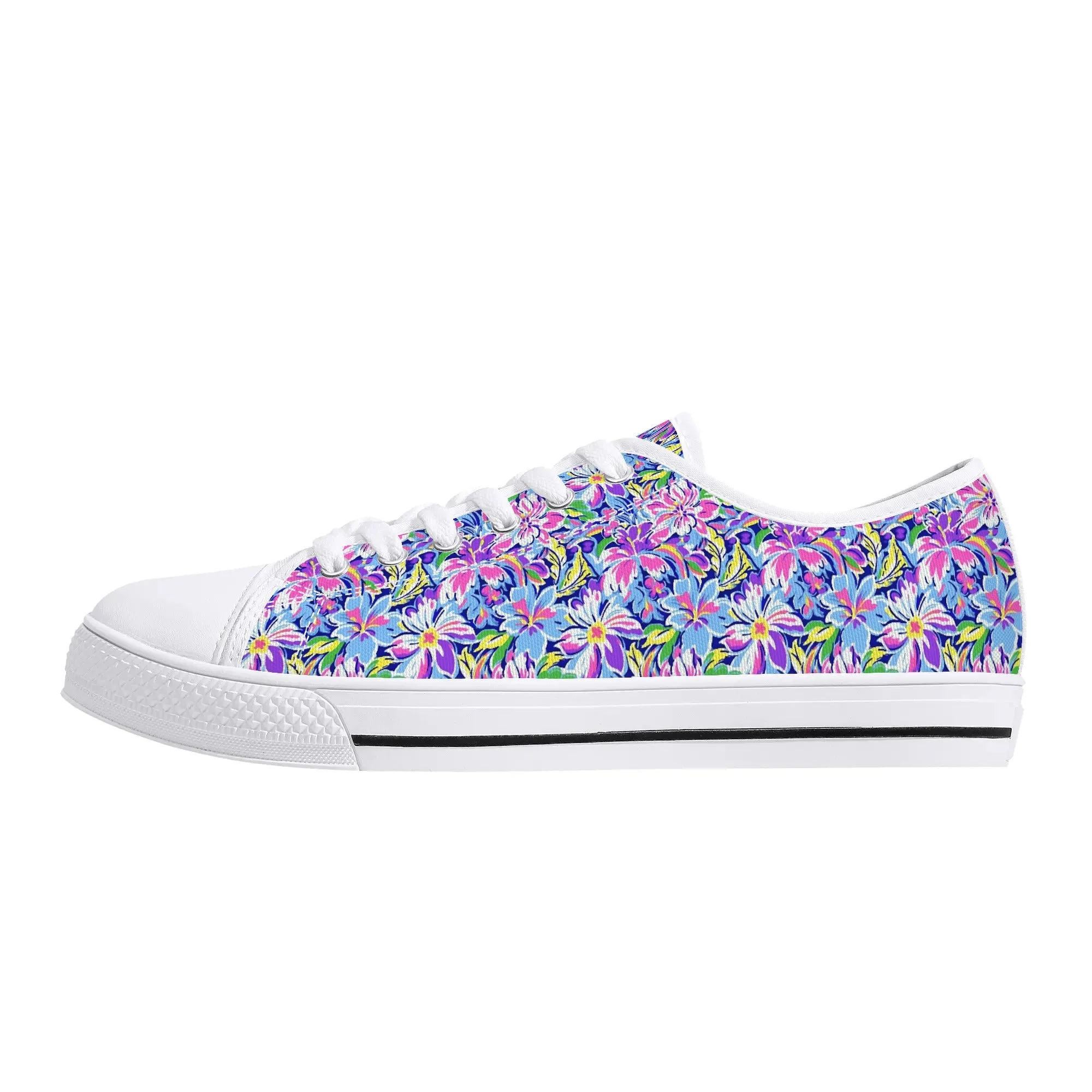 Tropical Burst: Vibrant Summer Flowers in Full BloomWomens Low Top Canvas Sneakers US5.5 - US12