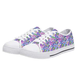 Tropical Burst: Vibrant Summer Flowers in Full BloomWomens Low Top Canvas Sneakers US5.5 - US12