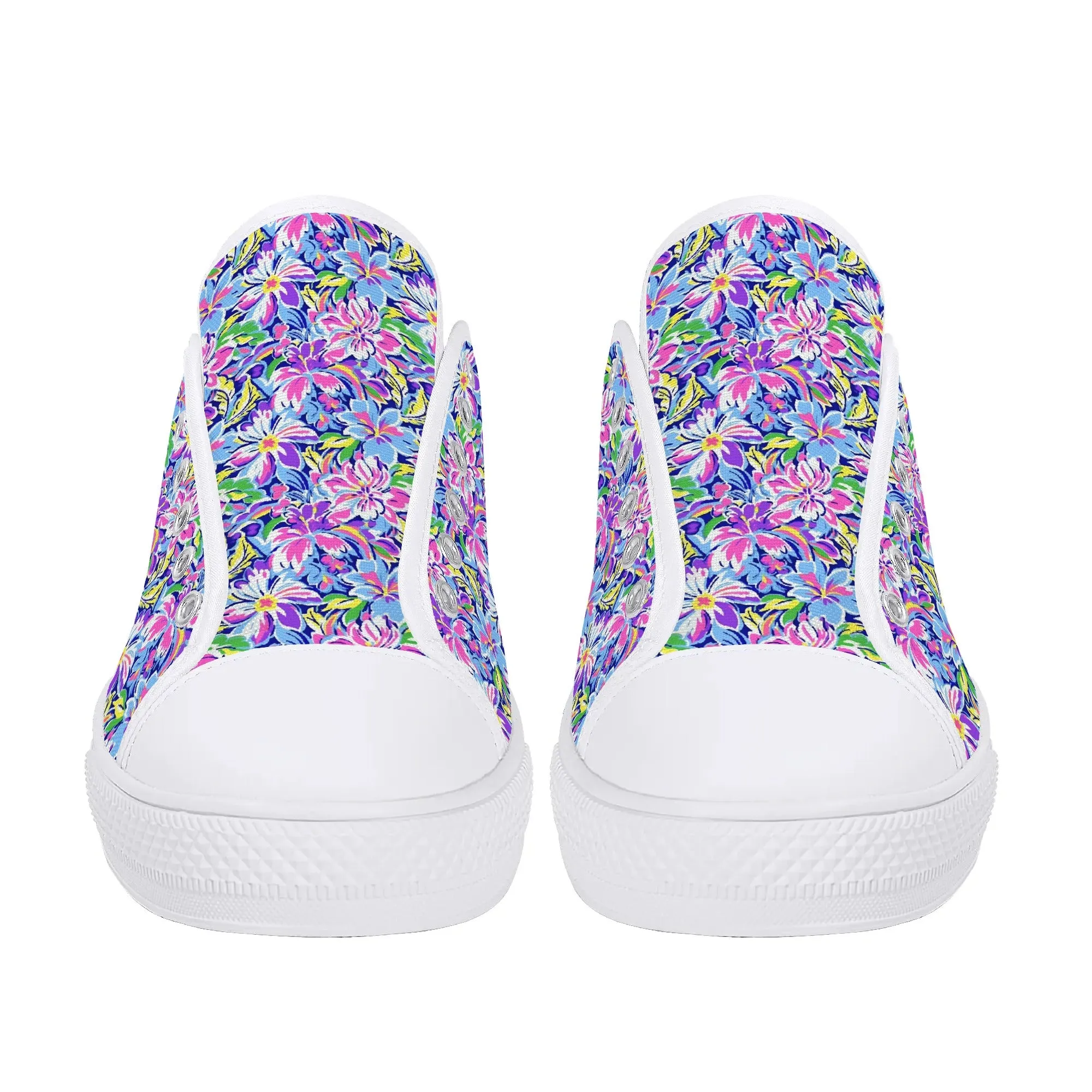 Tropical Burst: Vibrant Summer Flowers in Full BloomWomens Low Top Canvas Sneakers US5.5 - US12