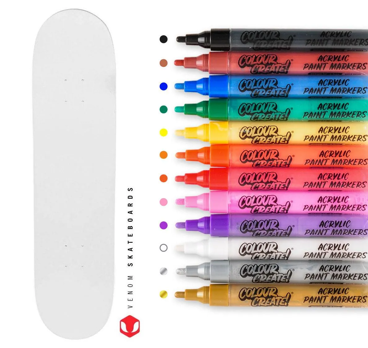 Venom Skateboards Deck With Colour Create Pens & Free Deck Wall Hanger