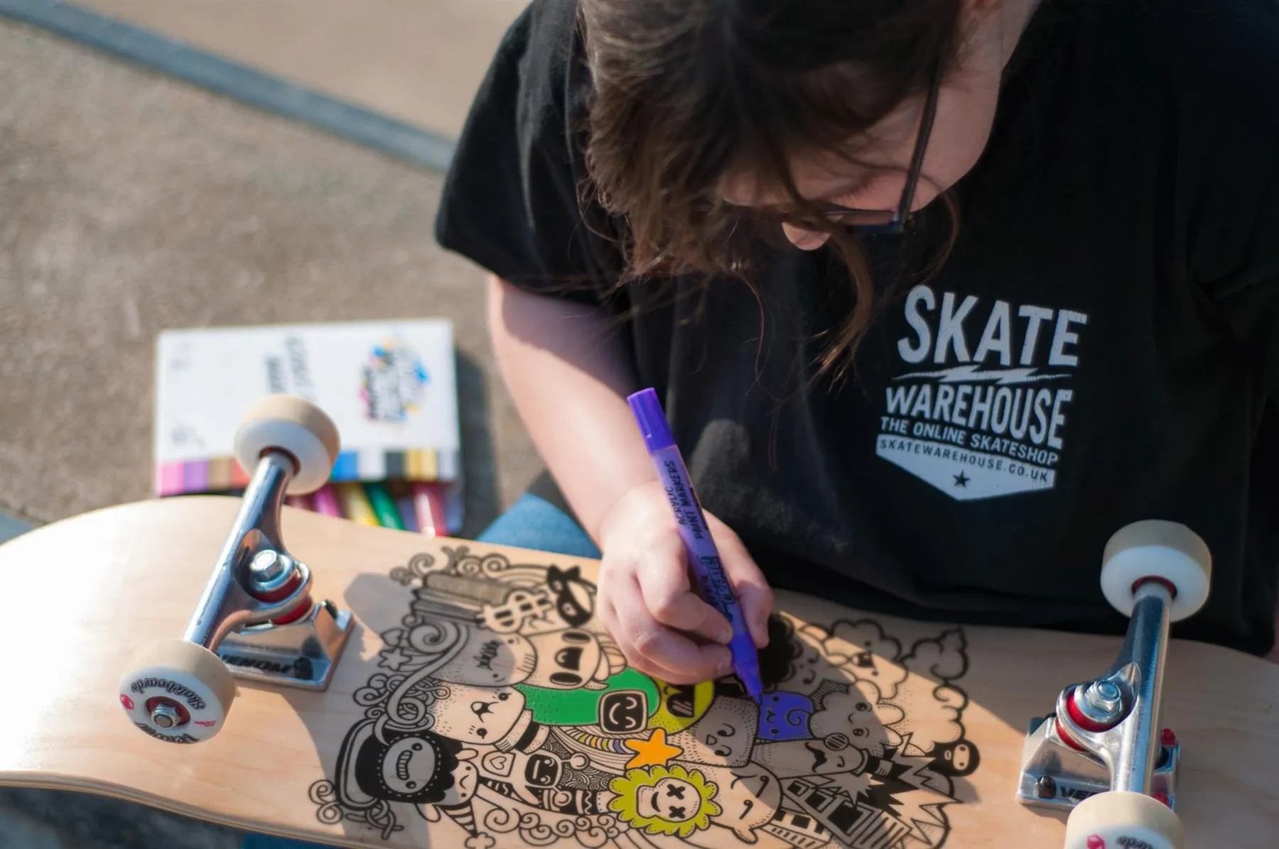 Venom Skateboards Deck With Colour Create Pens & Free Deck Wall Hanger