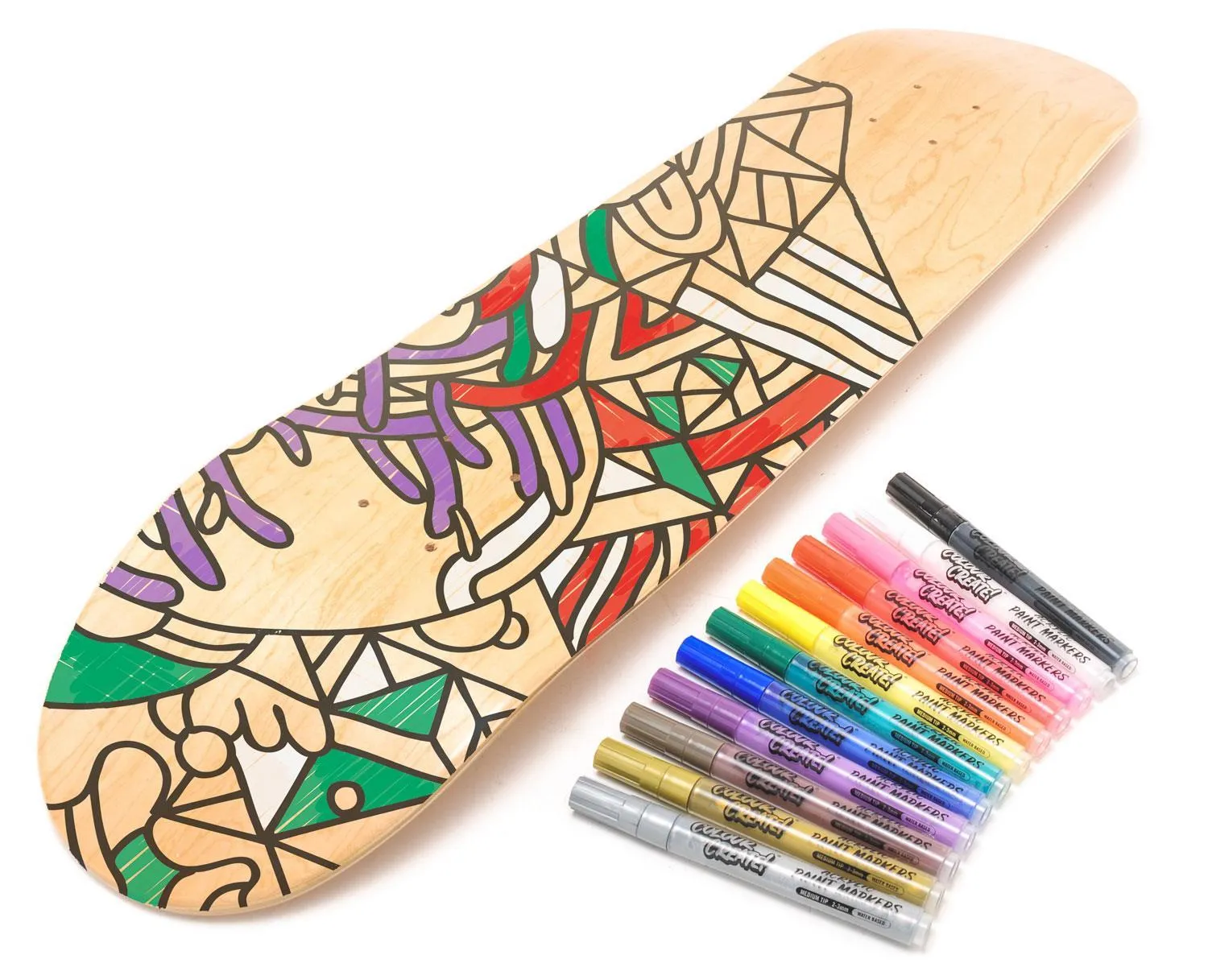 Venom Skateboards Deck With Colour Create Pens & Free Deck Wall Hanger