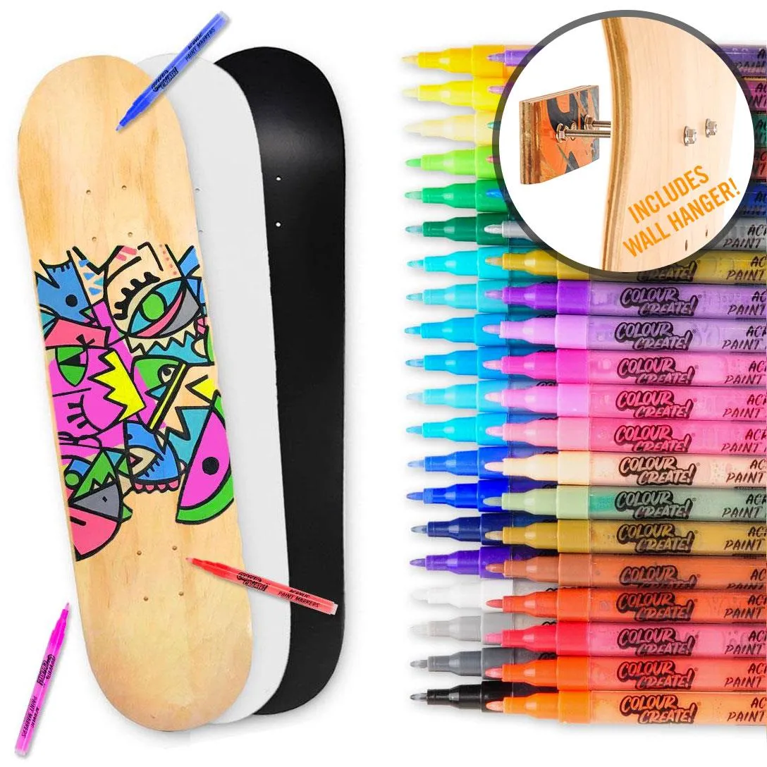 Venom Skateboards Deck With Colour Create Pens & Free Deck Wall Hanger