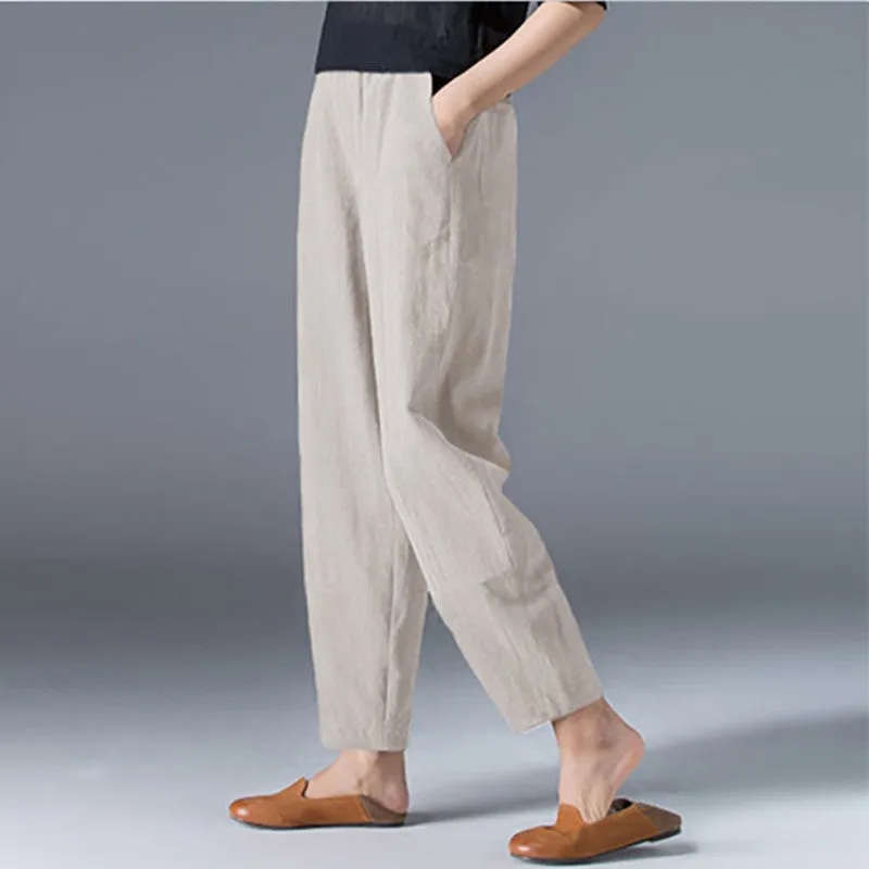 [Women’s Gift] Women's Cotton Linen Elastic Waist Casual Pants with Pockets